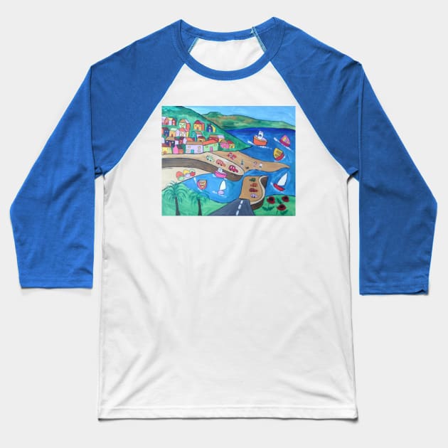 Naive painting of Mousehole Harbour Baseball T-Shirt by Casimirasquirkyart